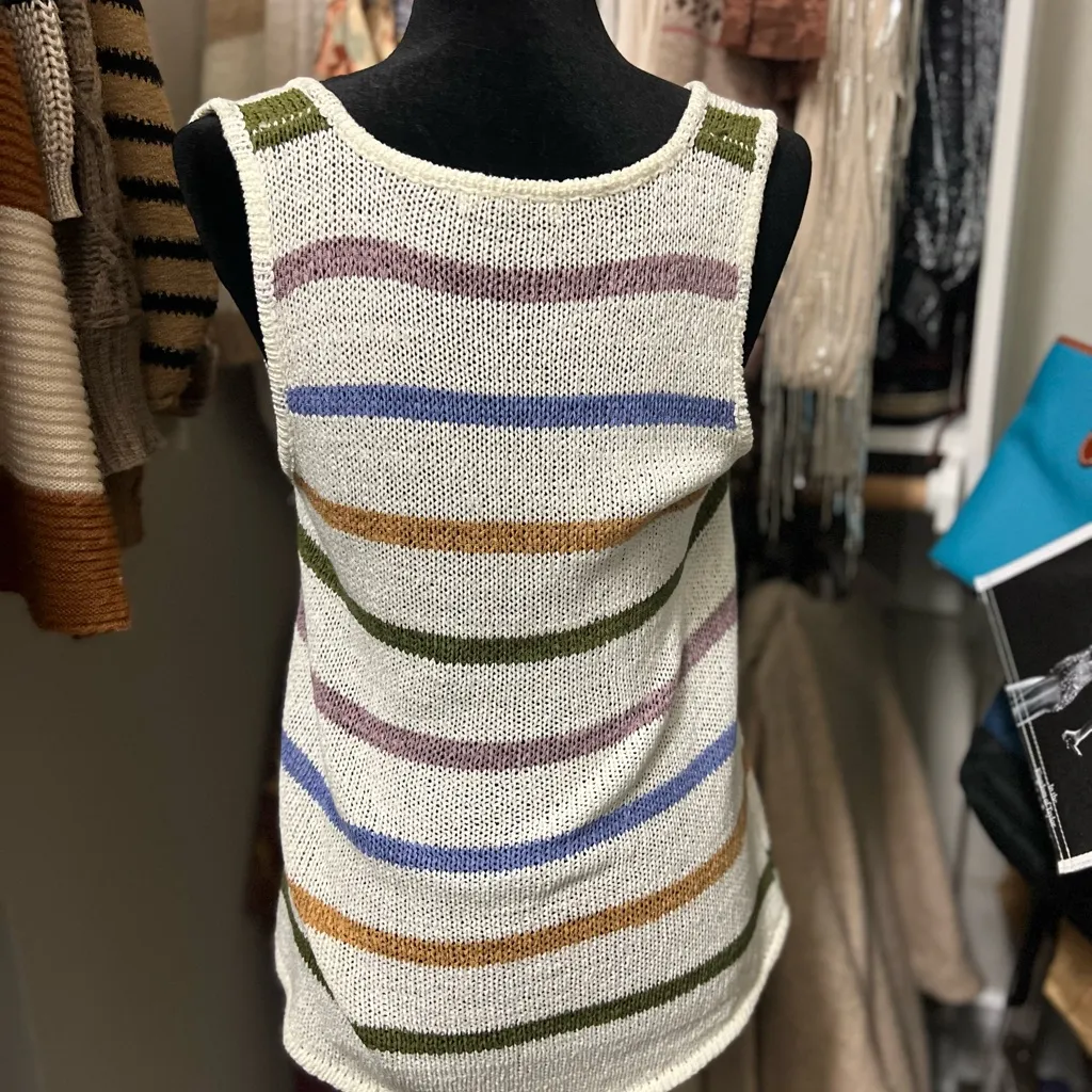 Pink Clover | Striped Knit Tank Top | Size Medium - Image 3