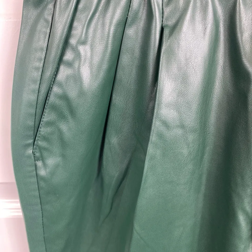 ZARA Women’s Dark Forest Green Faux Leather High Waist Skinny Leg Pants Small SM - Image 3