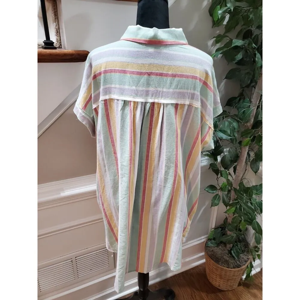 Davi & Dani Multicolor Cotton Collared Short Sleeve Button Down Tunic Shirt L - Image 7