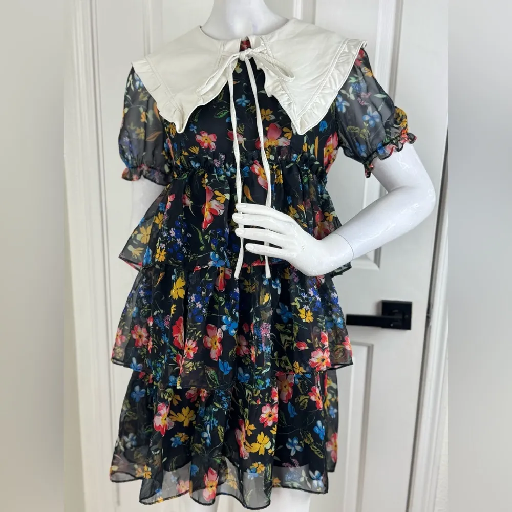 Unbranded Floral Blue Puff Sleeve Midi Dress Size Small. #30 Pink - Image 7