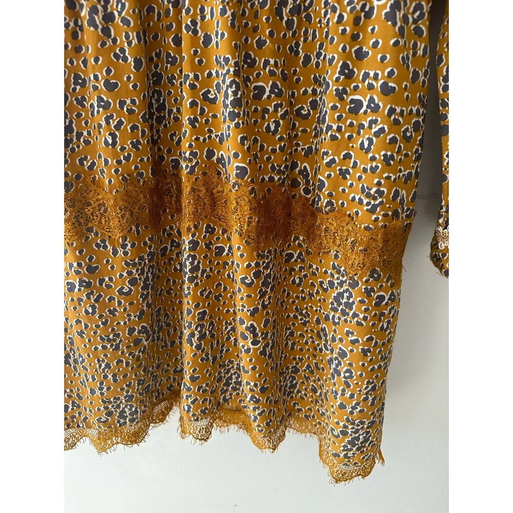 Akino Laude Dress Women’s Medium Animal Print Boho Scoop Neck Mini Tan Bohemian - Image 5