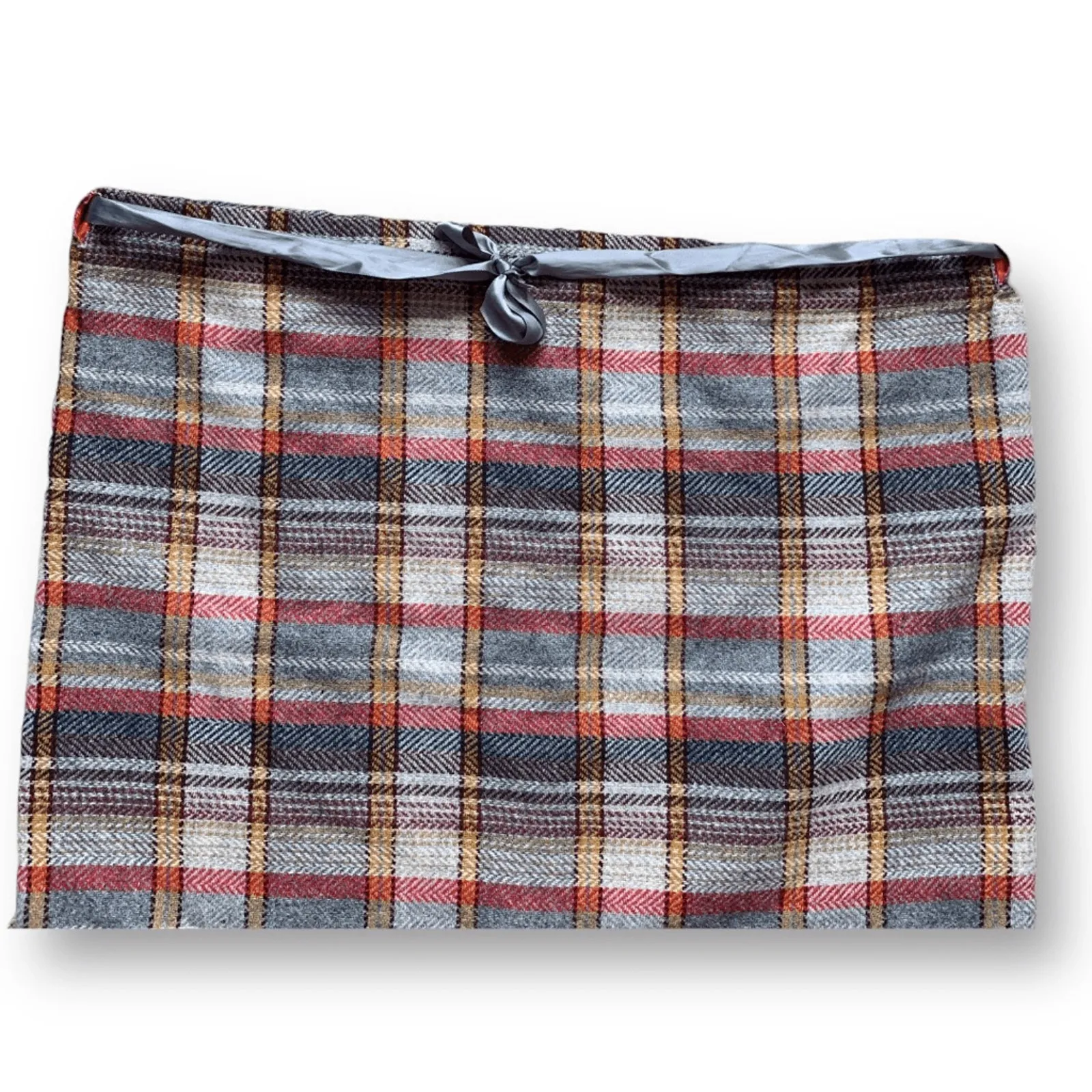 Plus 2X Tweed Plaid Mini Skirt Satin Ribbon Waist Holiday Boston Los Angeles Yellow - Image 5
