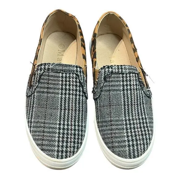 Mata‎ Animal Print Plaid Raw Edge Slip On Platform Shoes Women Size 7.5 Gray - Image 5