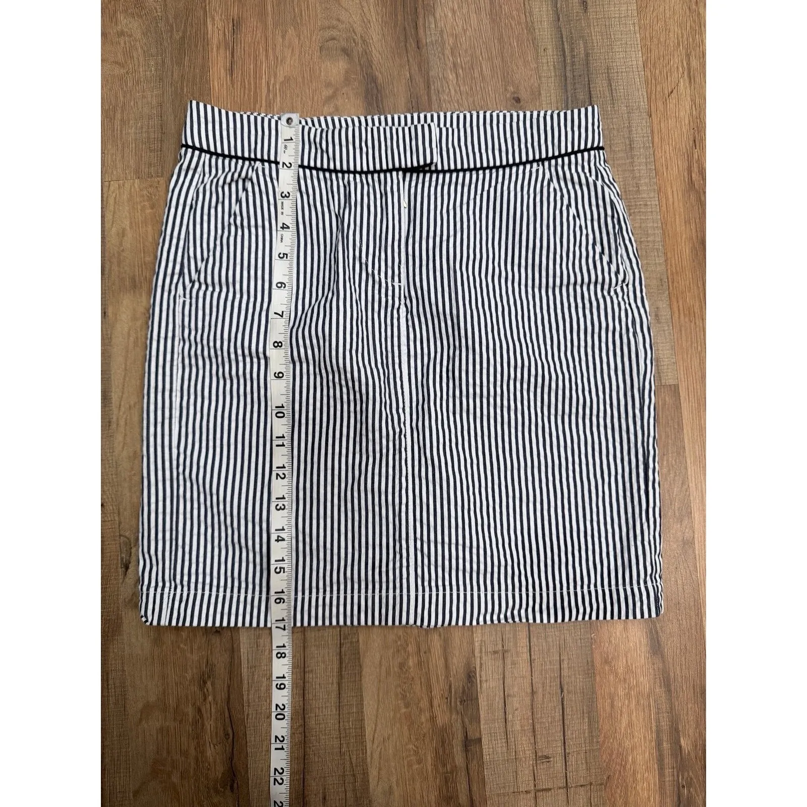 Tommy Hilfiger Navy White Seersucker Striped Cotton Skirt‎ Size 0 - Image 8