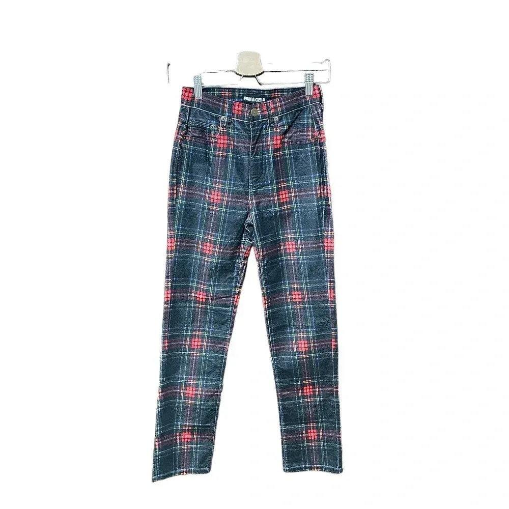 Pam & Gela  Tartan Plaid Slim‎ Crop Pant Red Multi Size 25 - Image 3