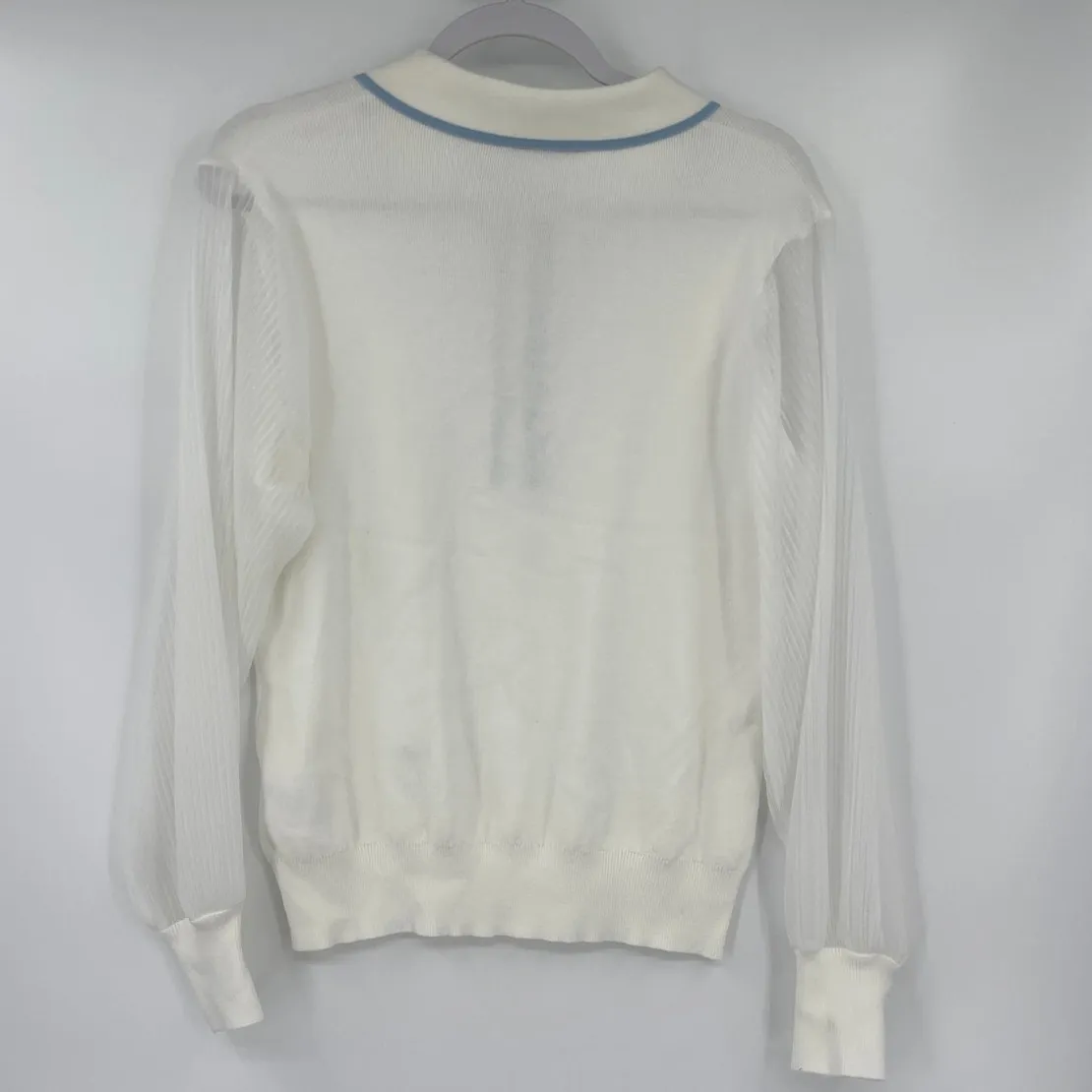 Sioni Polo Sweater Sz L Preppy Coquette Clean Girl Sheer Nautical Romantic Blue Size L - Image 8