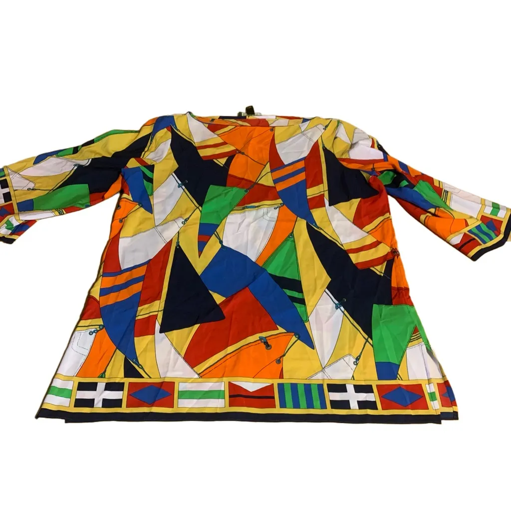 LAUREN RALPH LAUREN BRIGHT MULTI-COLOR "SAILS" NAUTICAL THEME TUNIC TOP (L) - Image 8