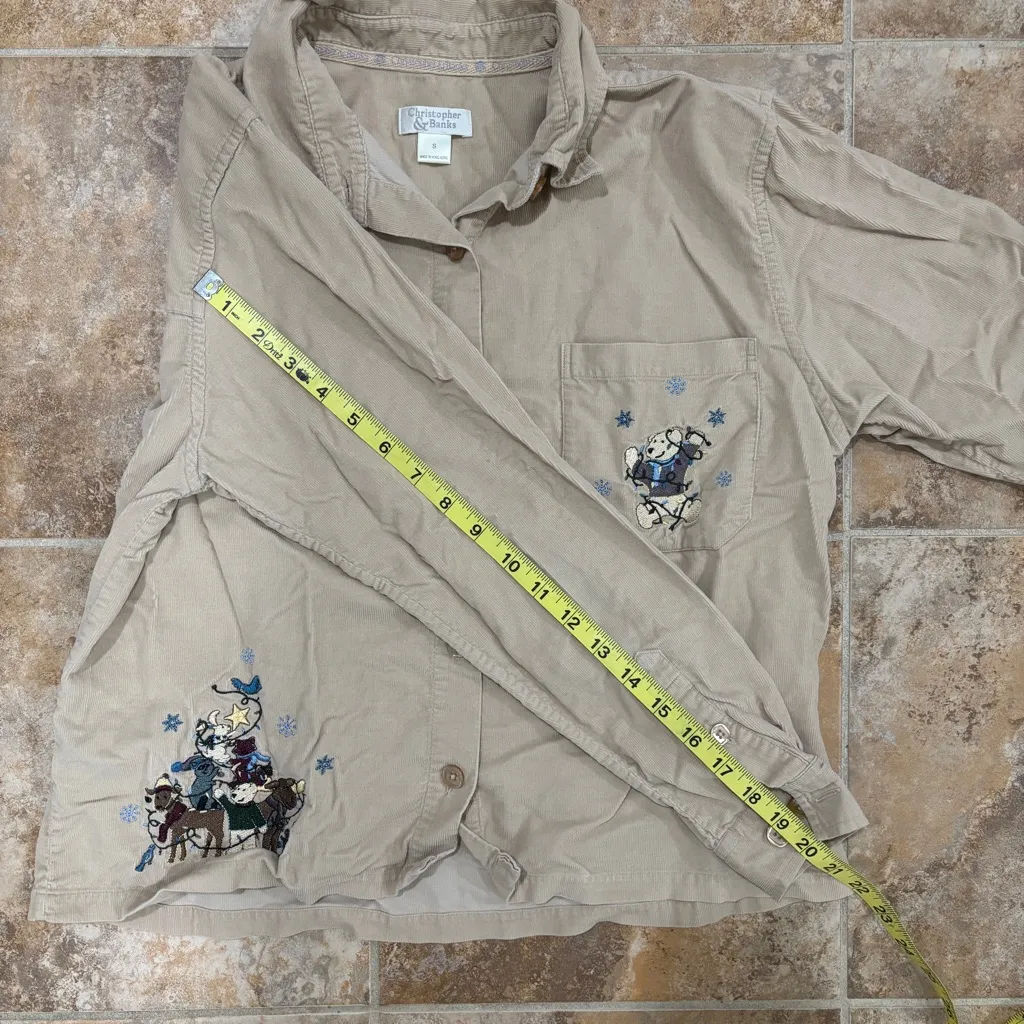 Vintage 90s Christopher & Banks Corduroy 100% cotton bear shirt - Image 6