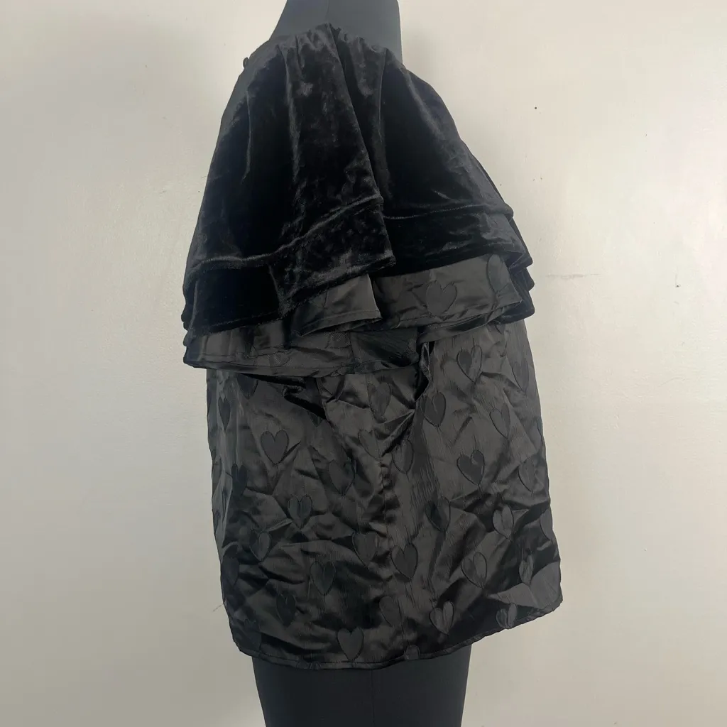 CROSBY BY MOLLIE BURCH Marian Top In Black velvet size XS ruffle hearts - Image 3