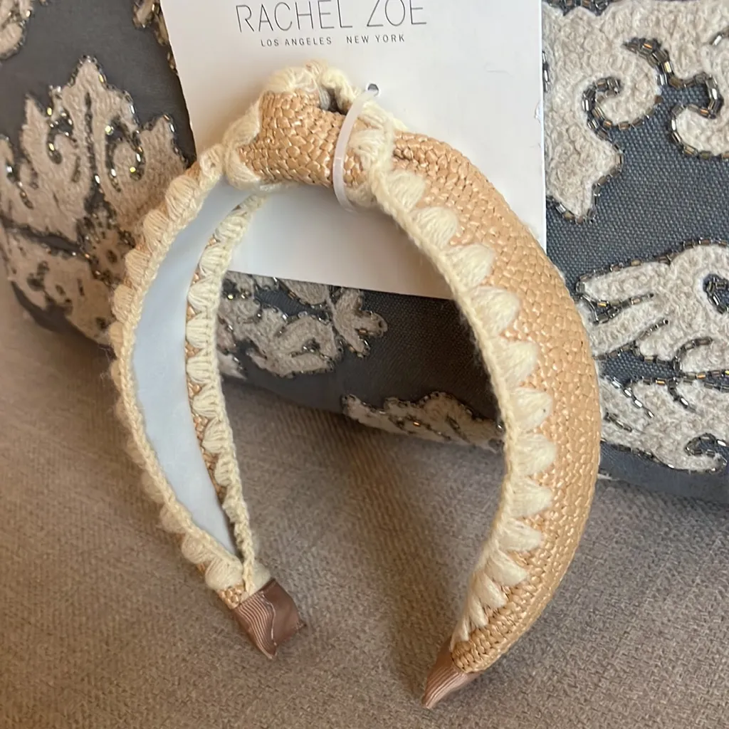 Rachel Zoe NWT Woven Straw Embroidered Detail Knotted‎ Headband - Image 5