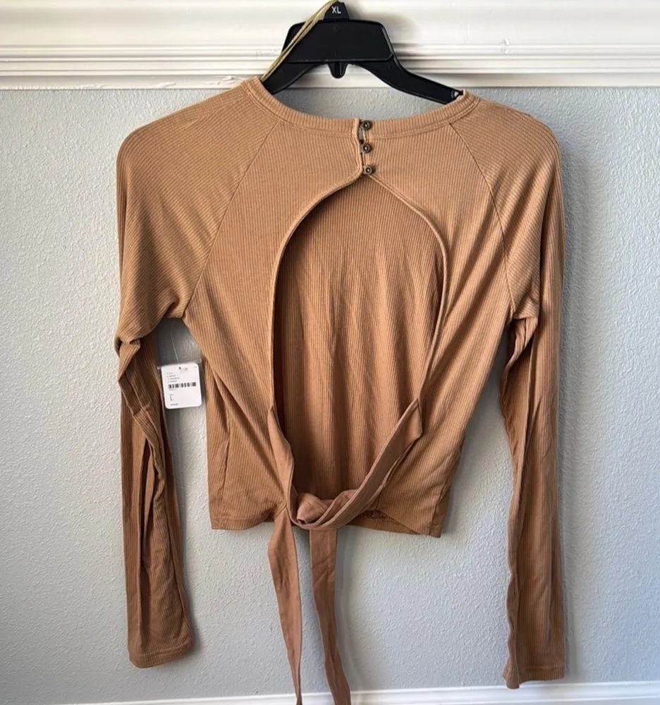 Free People Tan Tie Front Fitted Blouse - Image 2