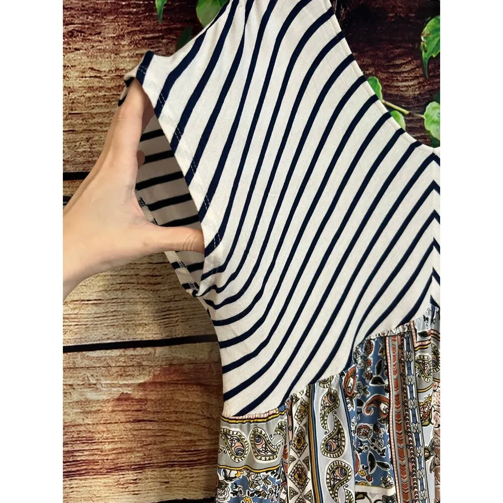 Oddy Colorblock Tier Tunic Dress Floral Stripe Patchwork Easter 4th of July 2X Red - Image 2