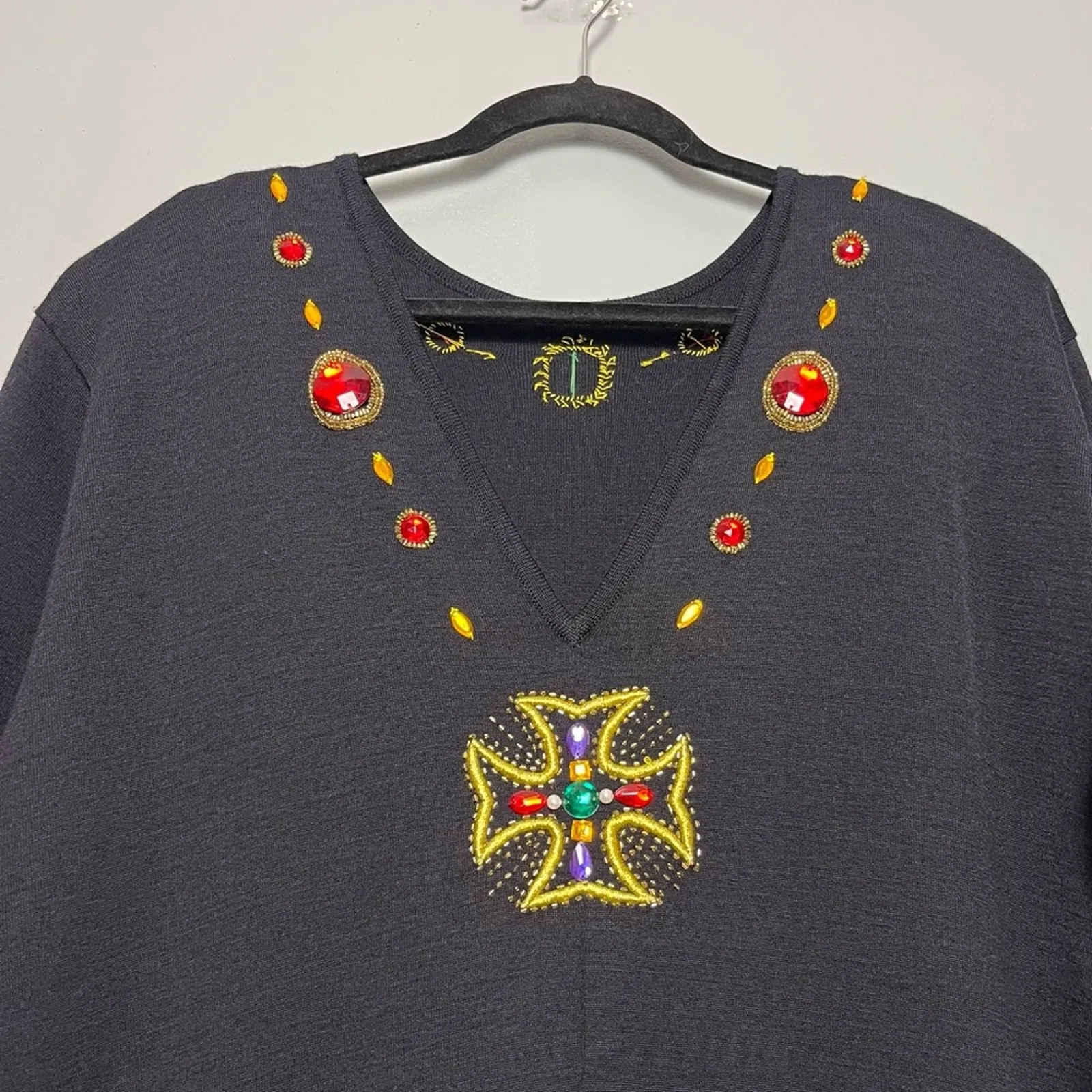 Vintage Travini Jeweled Embroidered Wool Blend Sweater Dress Women’s X Black Size 1X - Image 4