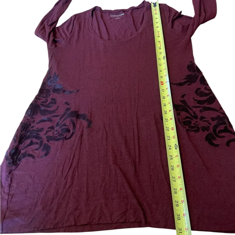 Soft Surroundings Boho Velvet Floral Tunic Or Mini Dress Womens XL Burgundy - Image 8