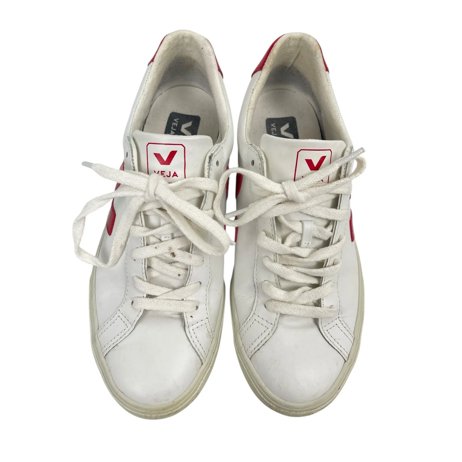 Veja Esplar Women's White Red Leather Lace Up Round Toe Athletic Sneakers Size 9 - Image 2