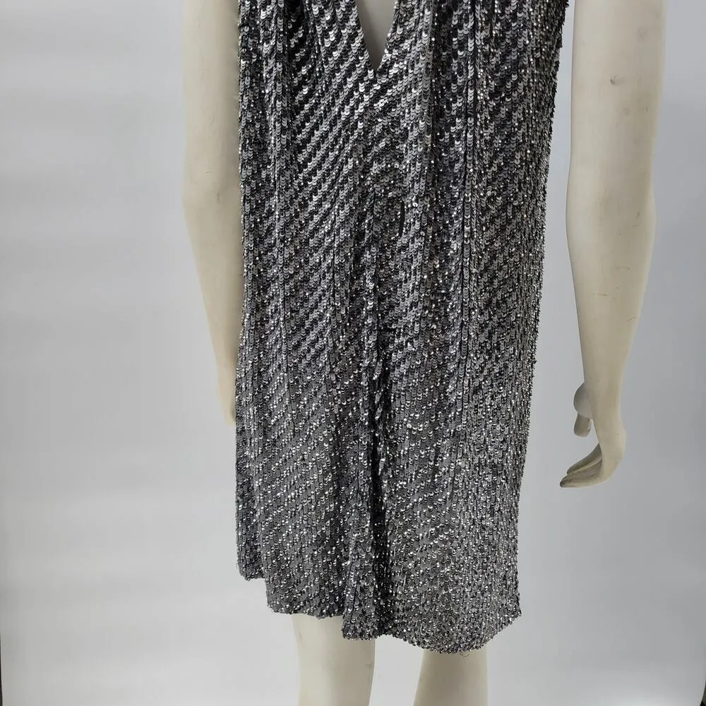 Mark & James Glittery Sequin Dress Womens M Black Silver Halter Tie Neck Mini Size M - Image 11
