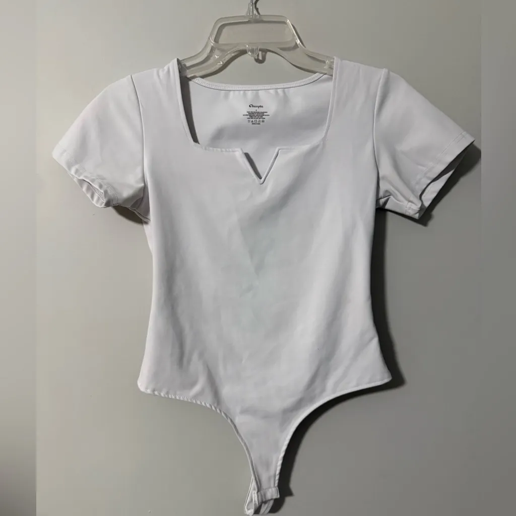 Chunpin Square Neck Notch V Neck Bodysuit White - Image 2