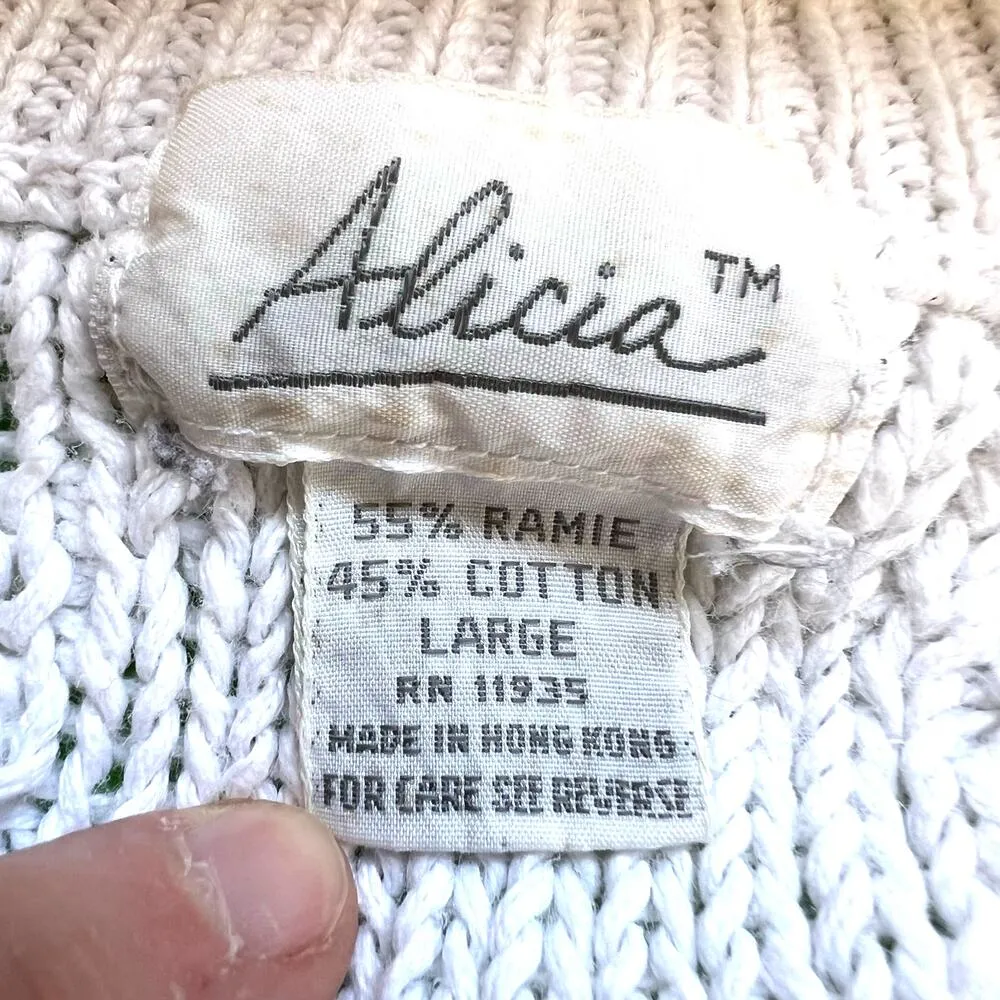 Vintage Alicia Womens Cable Knit Sweater Pullover V Neck Long Sleeve White Large - Image 6