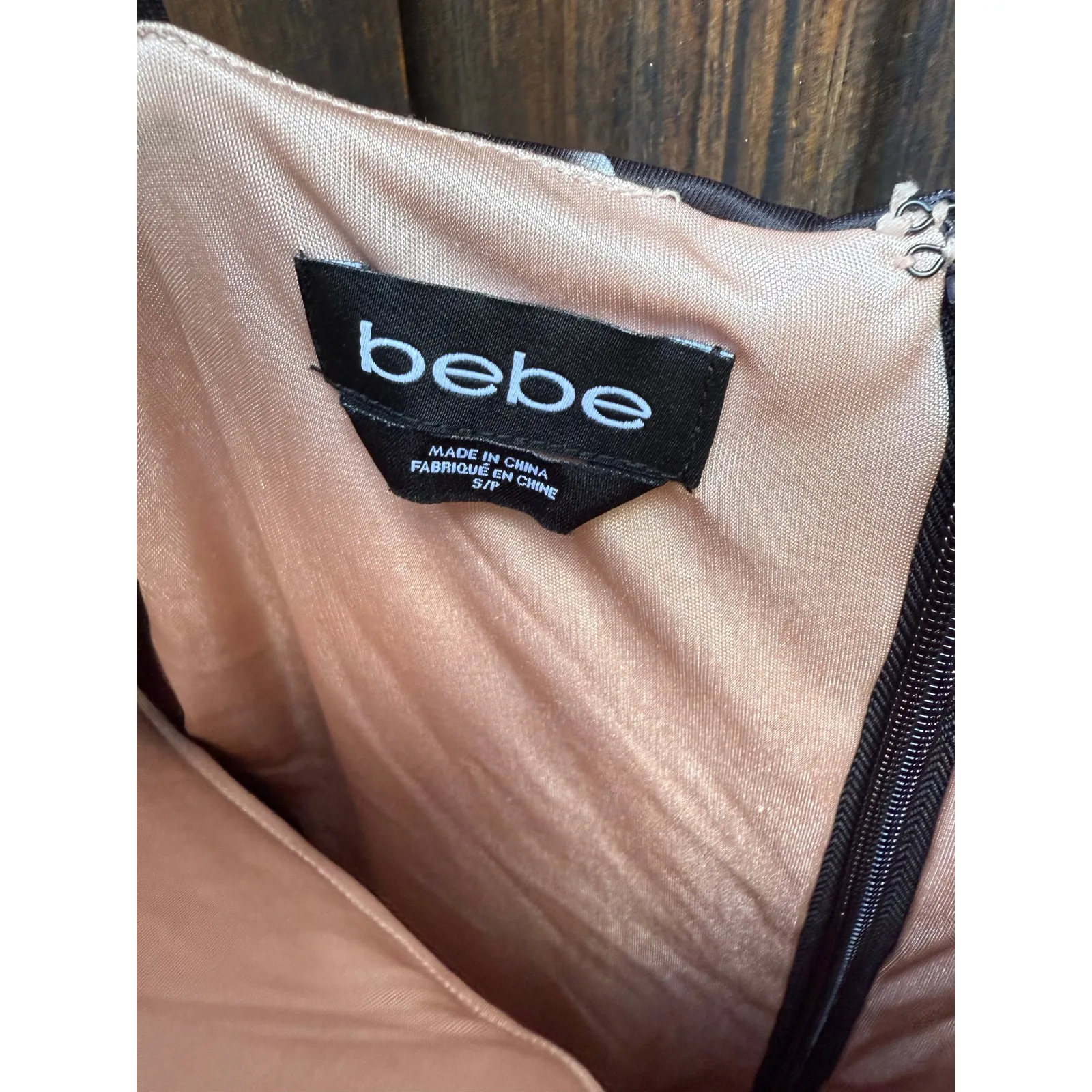 Bebe Floral Ombre Bodycon Midi Dress Pink Black Small - Image 4