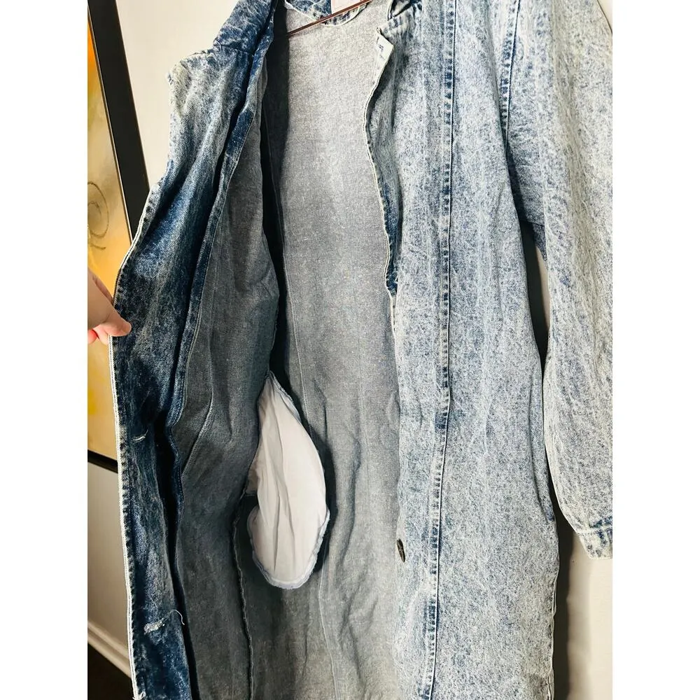 DANIEL Vintage Long Acid Washed Denim Duster Rancher Style Coat Size Medium Blue - Image 11
