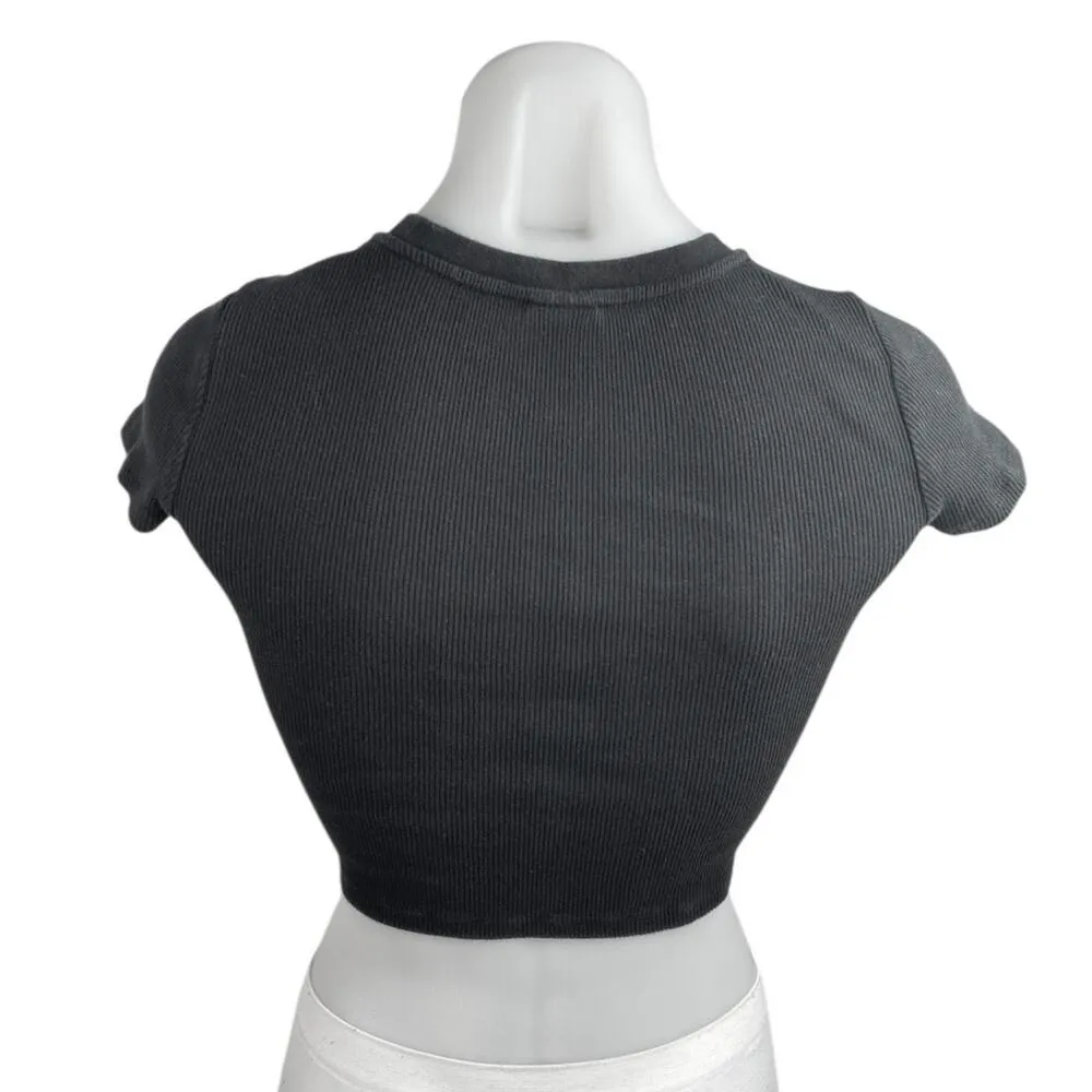 Aritzia TNA Women's Black Short Sleeve Ribbed Knit T Shirt Tee Crop Top Size XS - Image 2