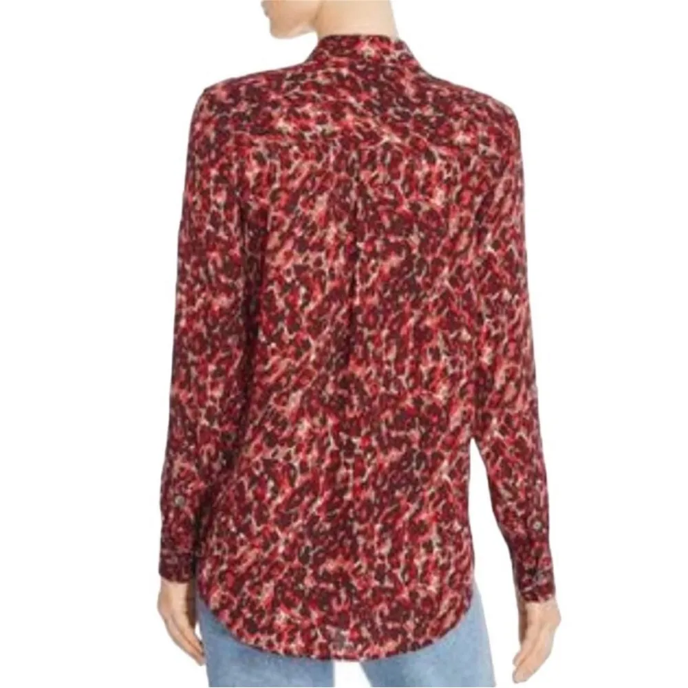 NWT Equipment Femme Red Leopard Viscose Button Down Blouse Top Shirt Size Small - Image 2