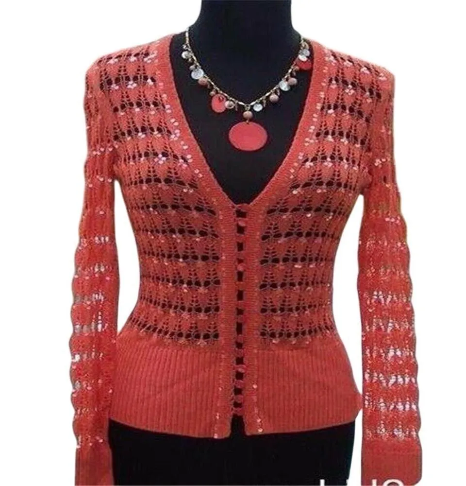 Cache Peek A Knit Sequin Kissed Sweater Top New Cardigan Tussan Silk $118 NWT - Image 2