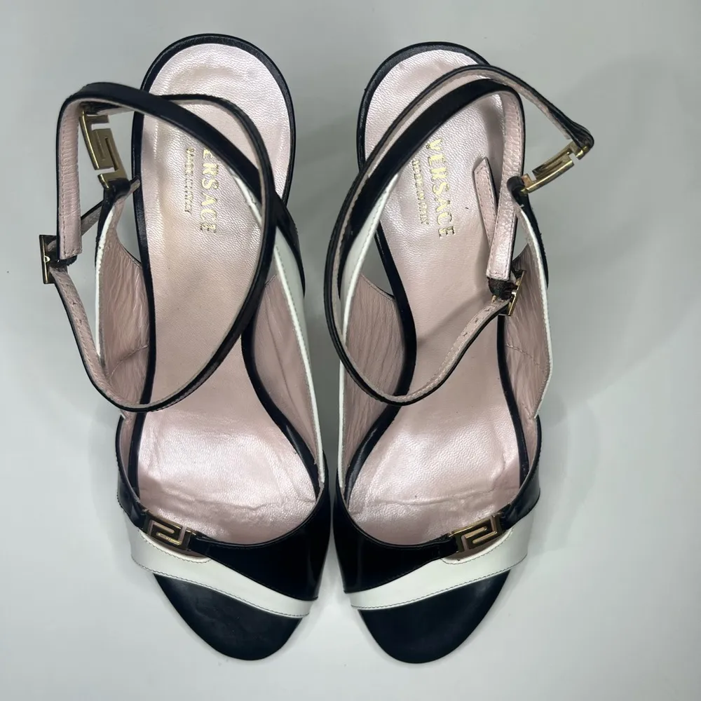 Versace Vintage Colorblock Medusa Insignia Logo Ankle Strap Leather Sandals - Image 8