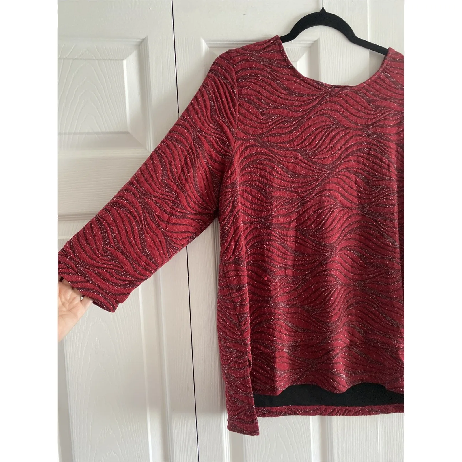 Chicos 3‎ Womens XL Red Sparkle Jaquard Sparkle Top 3/4 Sleeve Holiday Work Corp - Image 2