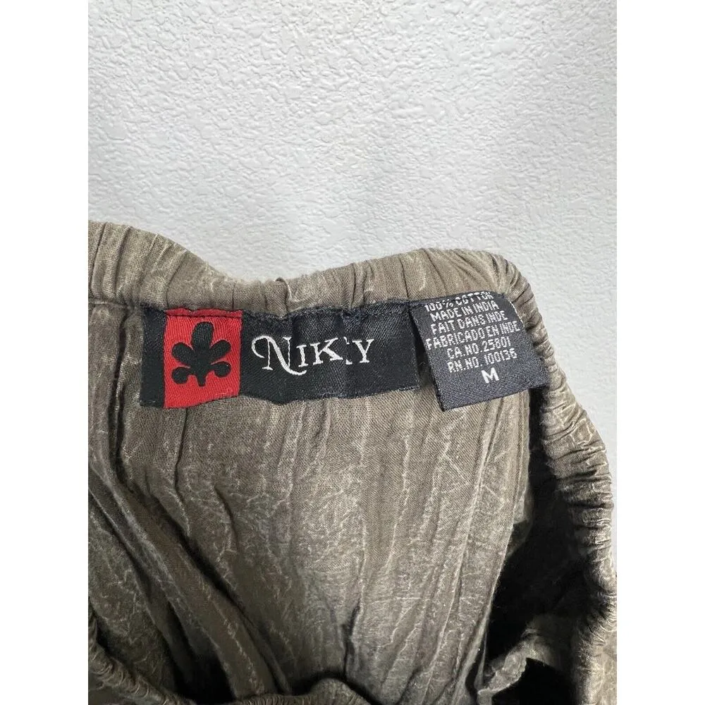 Vintage Nikky Tiered Maxi Skirt Medium Faded Olive Green Lace Trim Y2K - Image 4