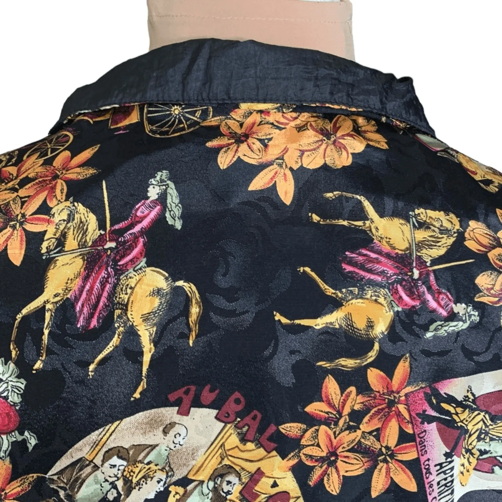 Vintage 90s Abstract Print Quilted Windbreaker Jacket Zip Front Large Equestrian Black - Image 5