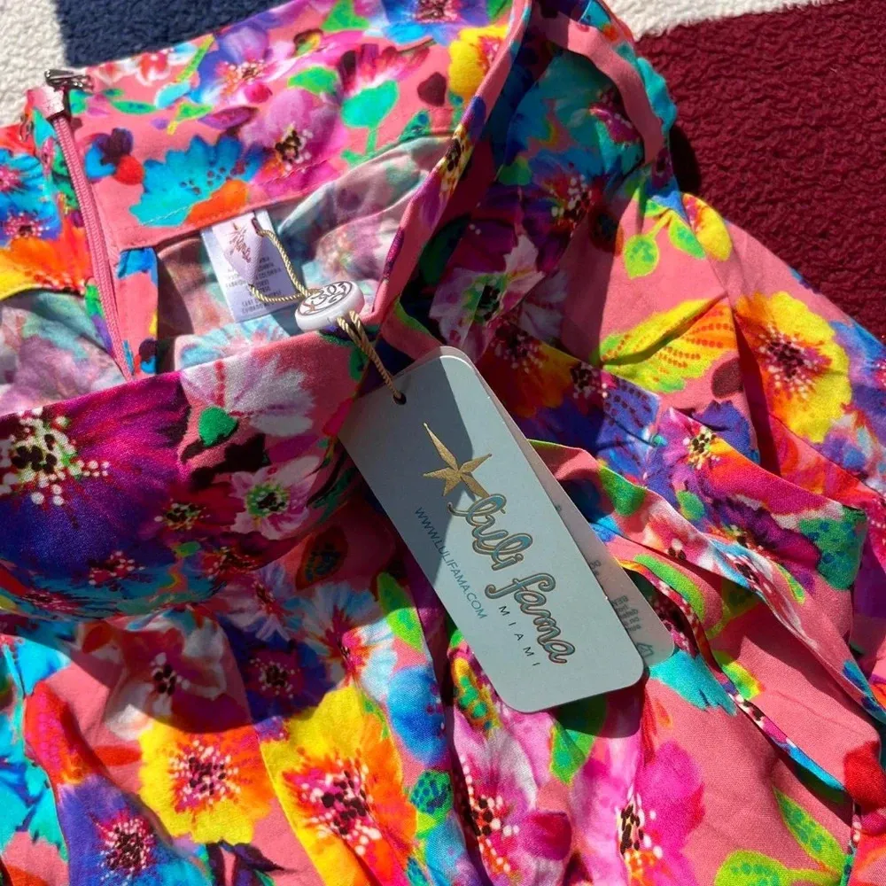 Luli Fama Electric coral water blossoms tie waist bermuda shorts 
Women’s M - Image 3