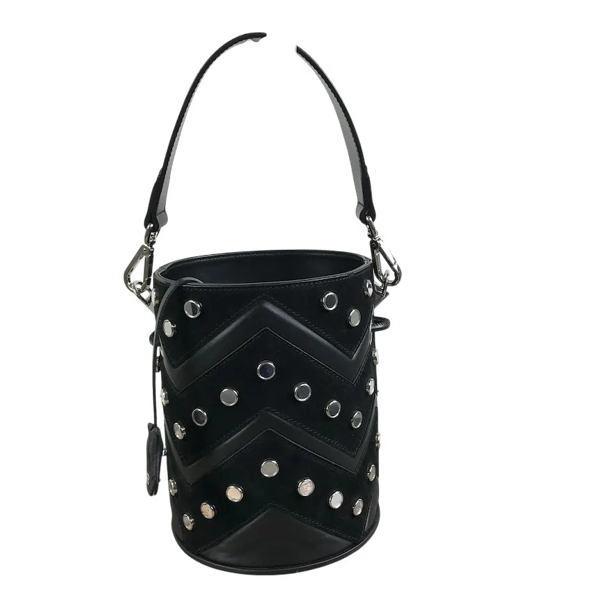 SALAR Italian Leather Studed Bucket Handbag Black Boho Luxury Rare Made In Italy - Image 5