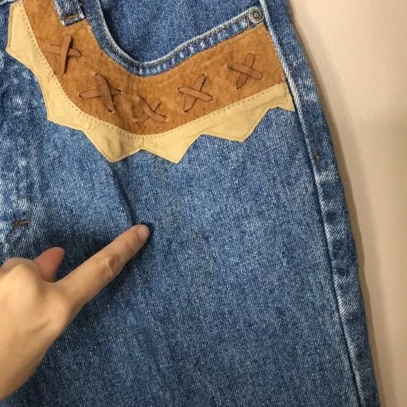 Vintage Sap Man denim jeans with leather details around pockets area size 10 Blue - Image 6