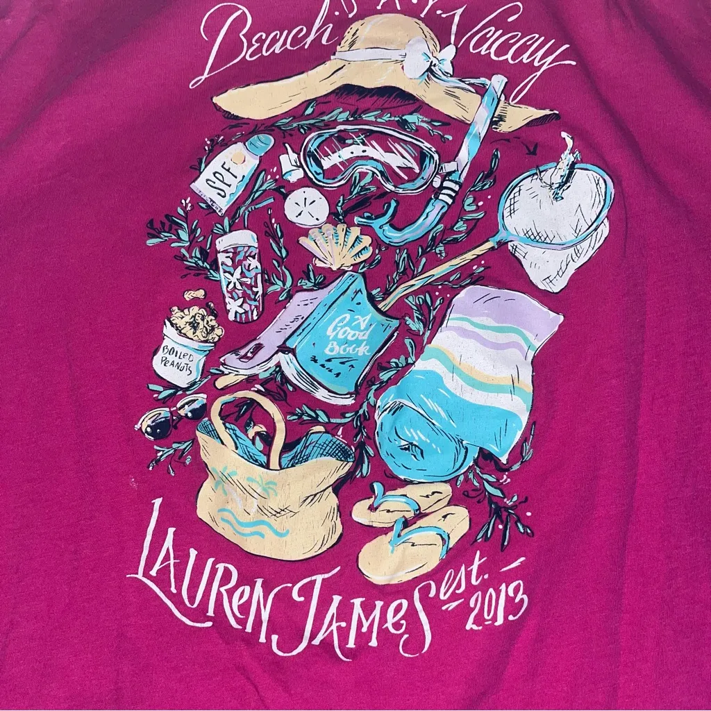 Lauren James T-Shirt "Beach Day Vacay" Women's Tee Lightweight Cotton Raspberry - Image 5