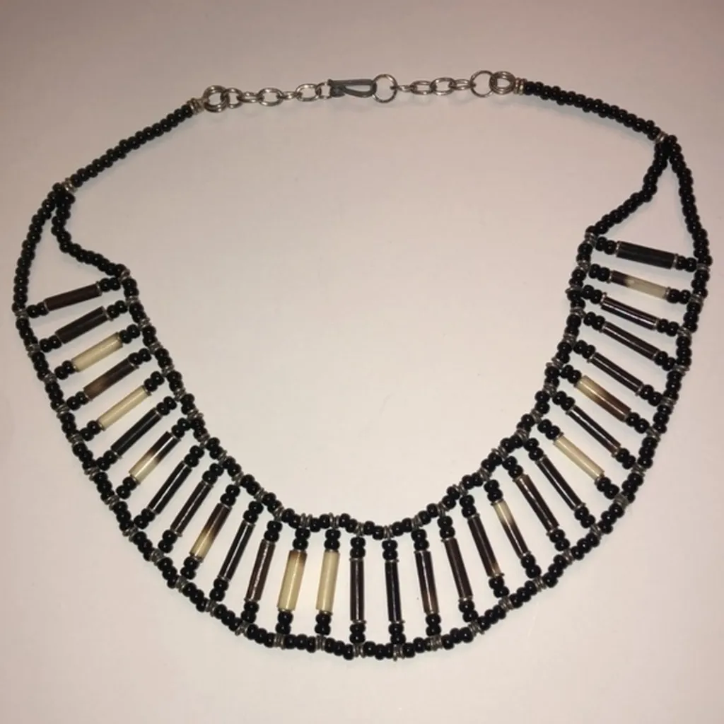 Vintage Boho Seed Bead Beaded Necklace Black - Image 2