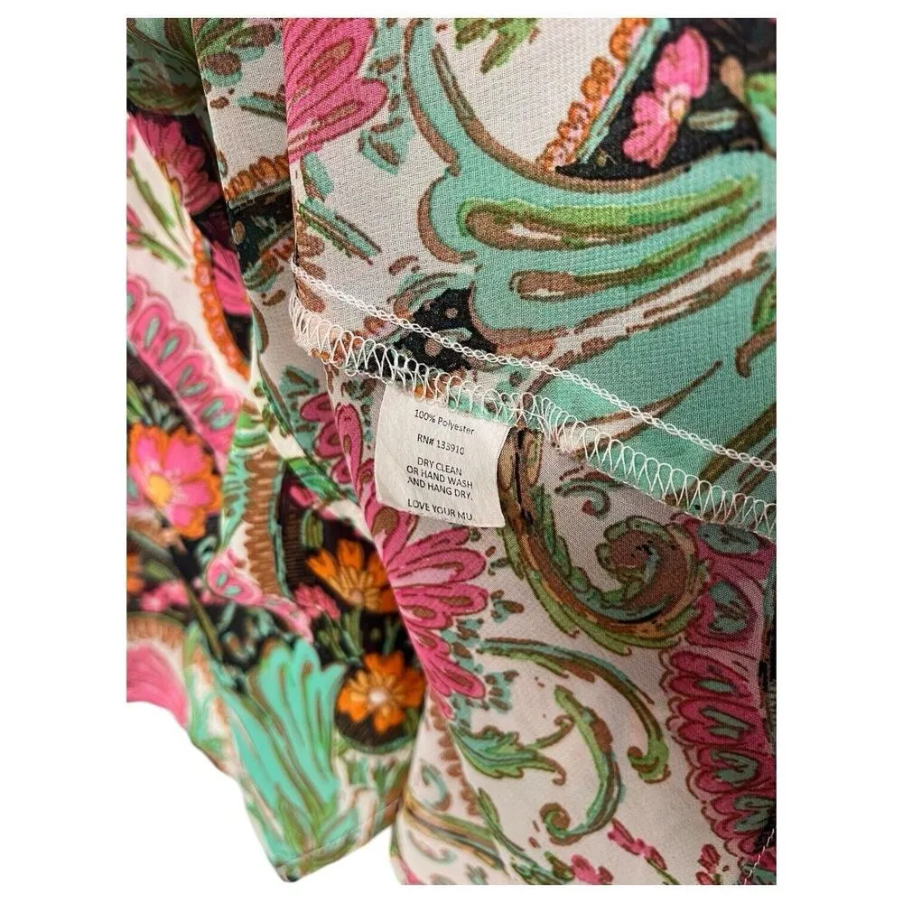 Show Me Your MuMu Top Womens Small Pink Green Paisley Floral Sheer Boho Festival - Image 5