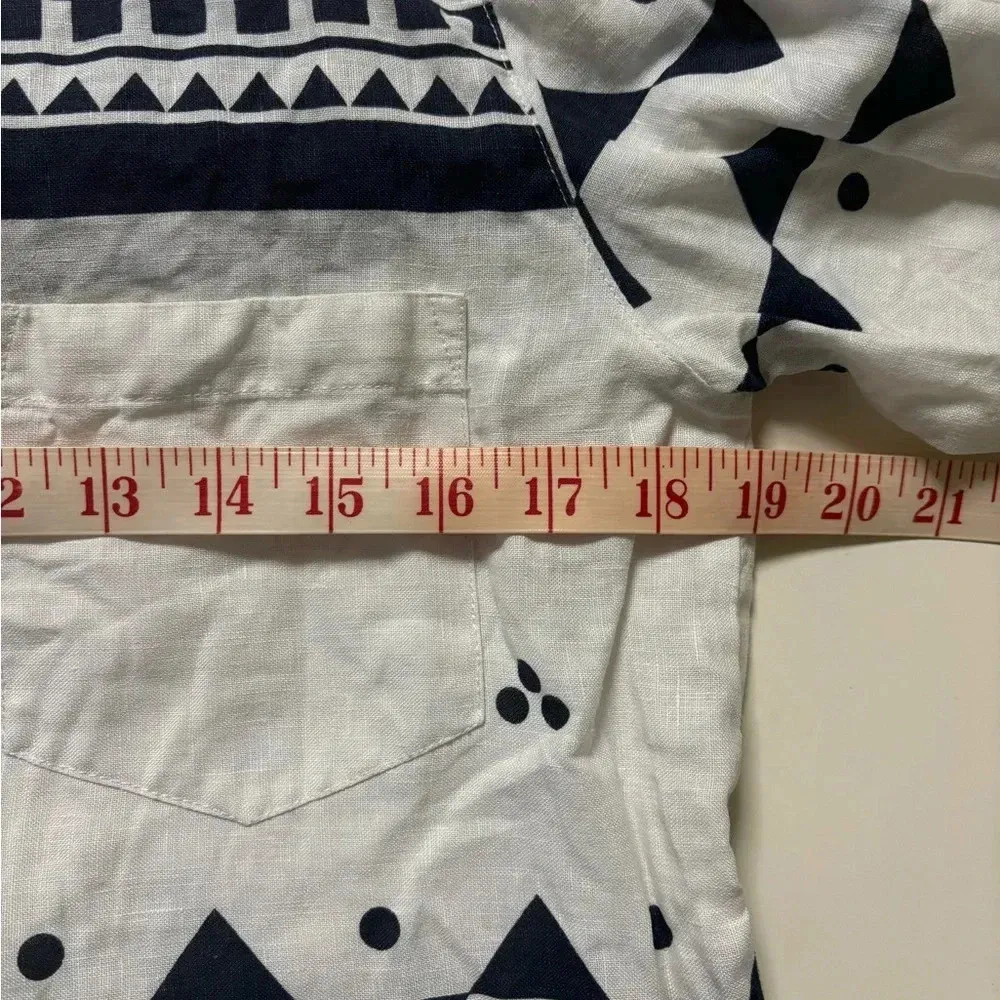 J. Crew Factory 100 % Linen Collared Geometric Long Roll Sleeve Top Size Medium White - Image 4