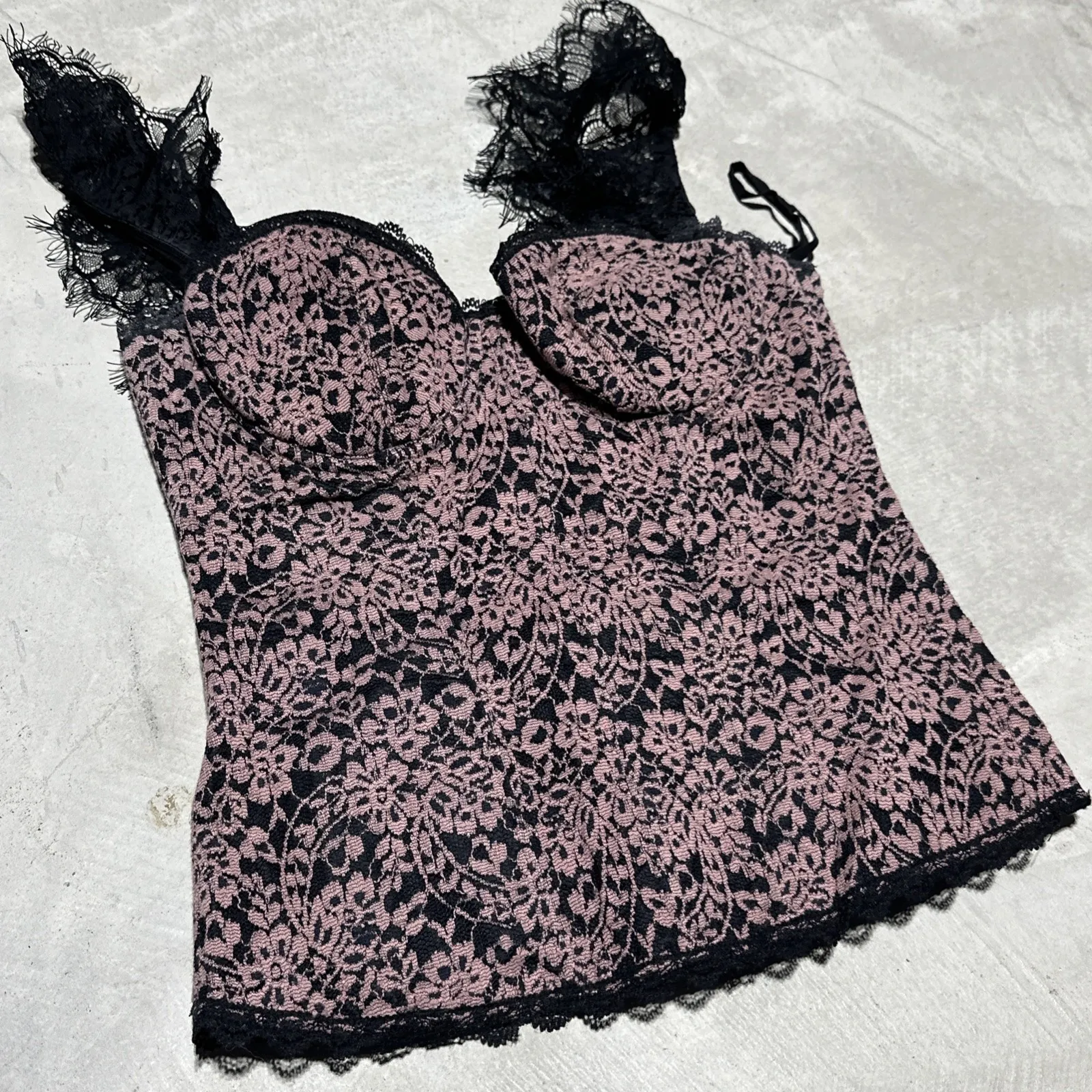 Frederick's Of Hollywood Lace Underwire Corset Pink Black SZ Small 8071 Lingerie - Image 3