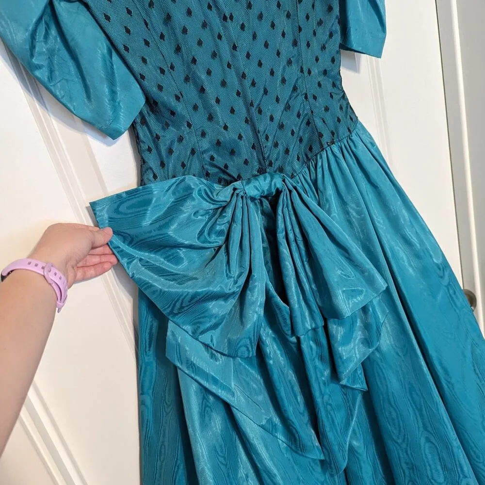 Vintage Handmade Lace Shimmer Blue Princess Dress Puff Sleeve Teal Princesscore - Image 5