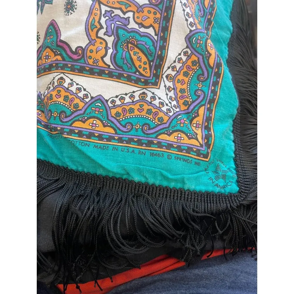 Hazelwood Southwestern Fashion Handkerchief Fringe LS Top Size L Vtg 70s USA Cow Black Size L - Image 10