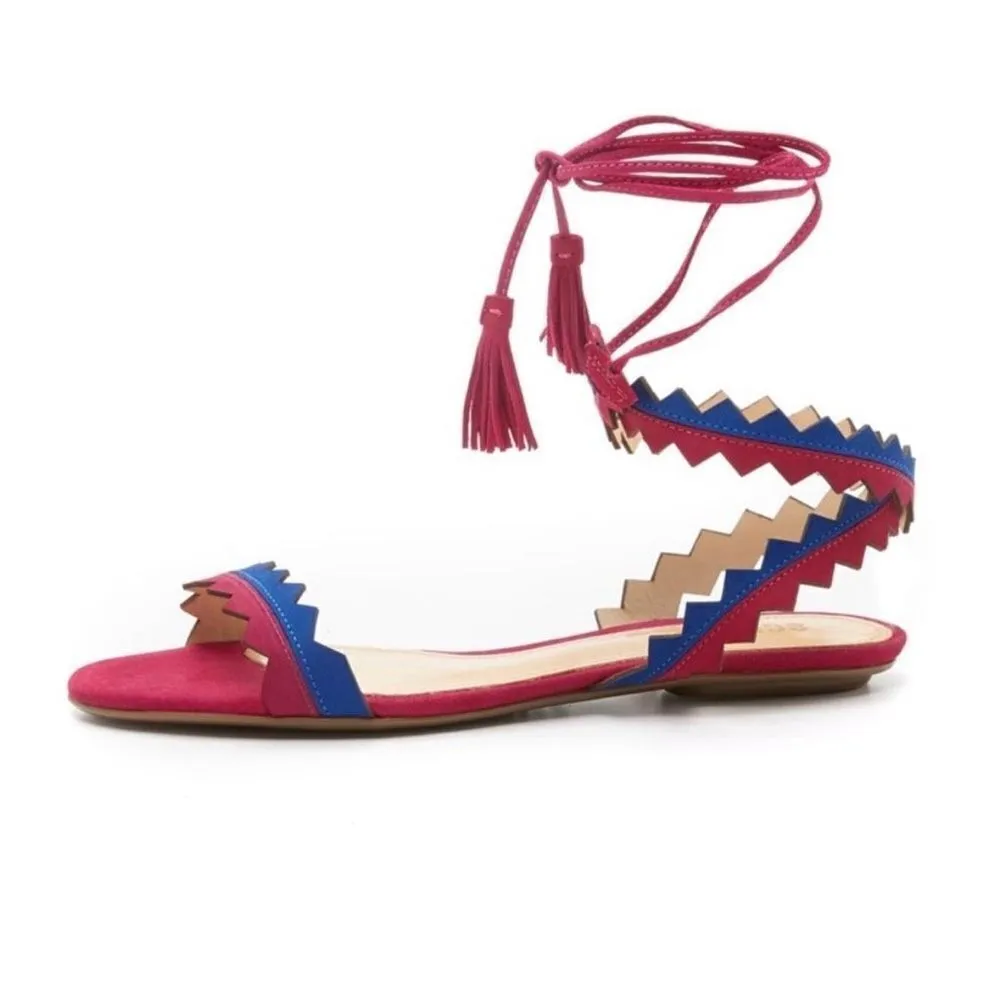 Schutz Leila Zig Zag Ankle Wrap Tassel Sandals - Image 3