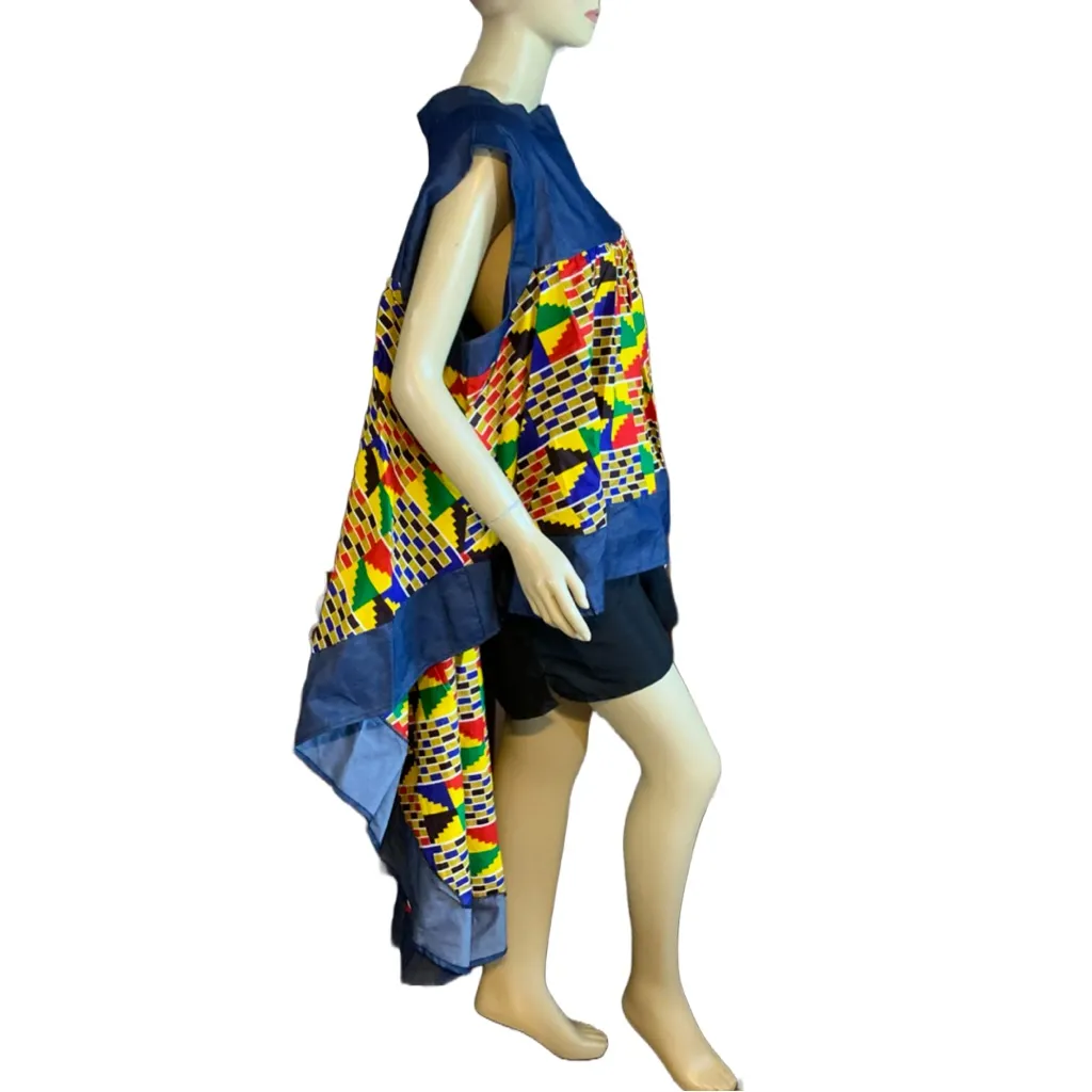 LOOK AT ME HIGH LOW COLORFUL COTTON TUNIC TOP NWT (3X) Blue - Image 3