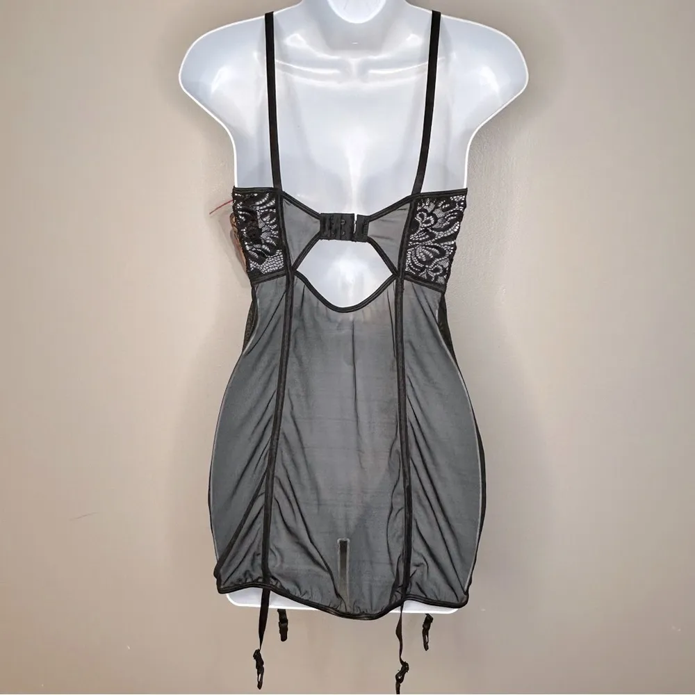 Dreamgirl  lack Babydoll Bustier Garter Lingerie Size M NWT - Image 4
