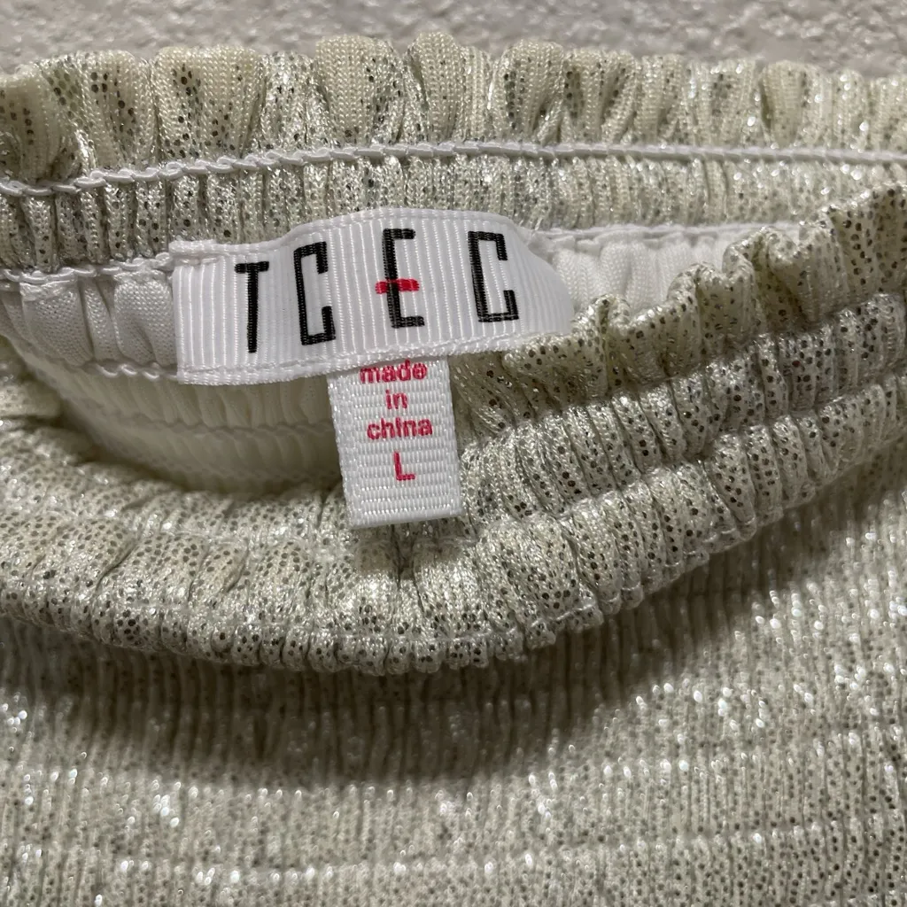 TCEC Holiday Silver Metallic Sparkly Flowy High Waisted Shorts Womens LG - Image 5