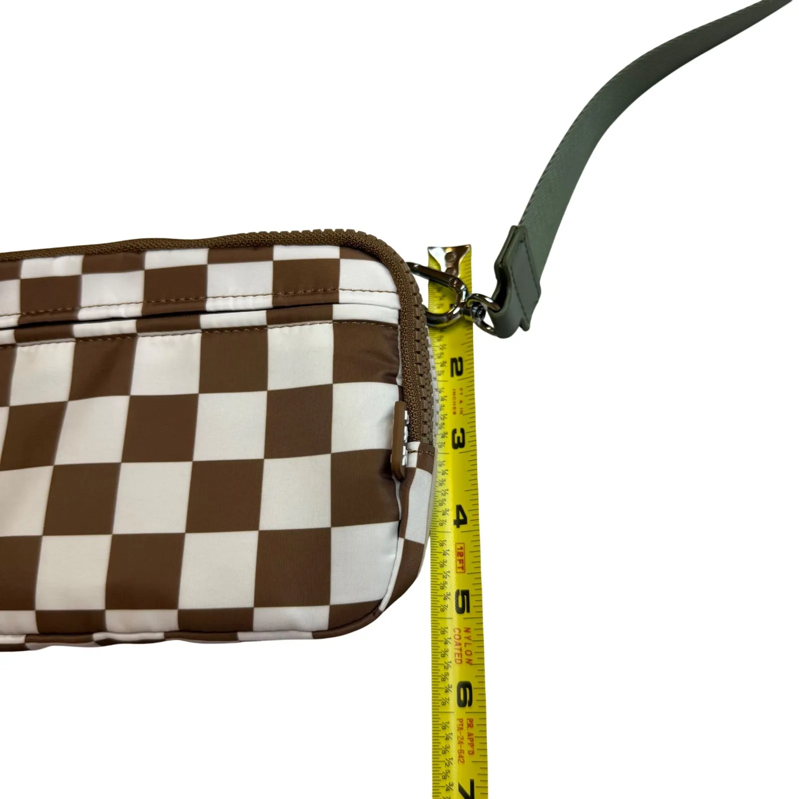 Iris & Rainbow NEW Checkered Crossbody Purse Adjustable Straps Multi Zip Pockets Brown - Image 10