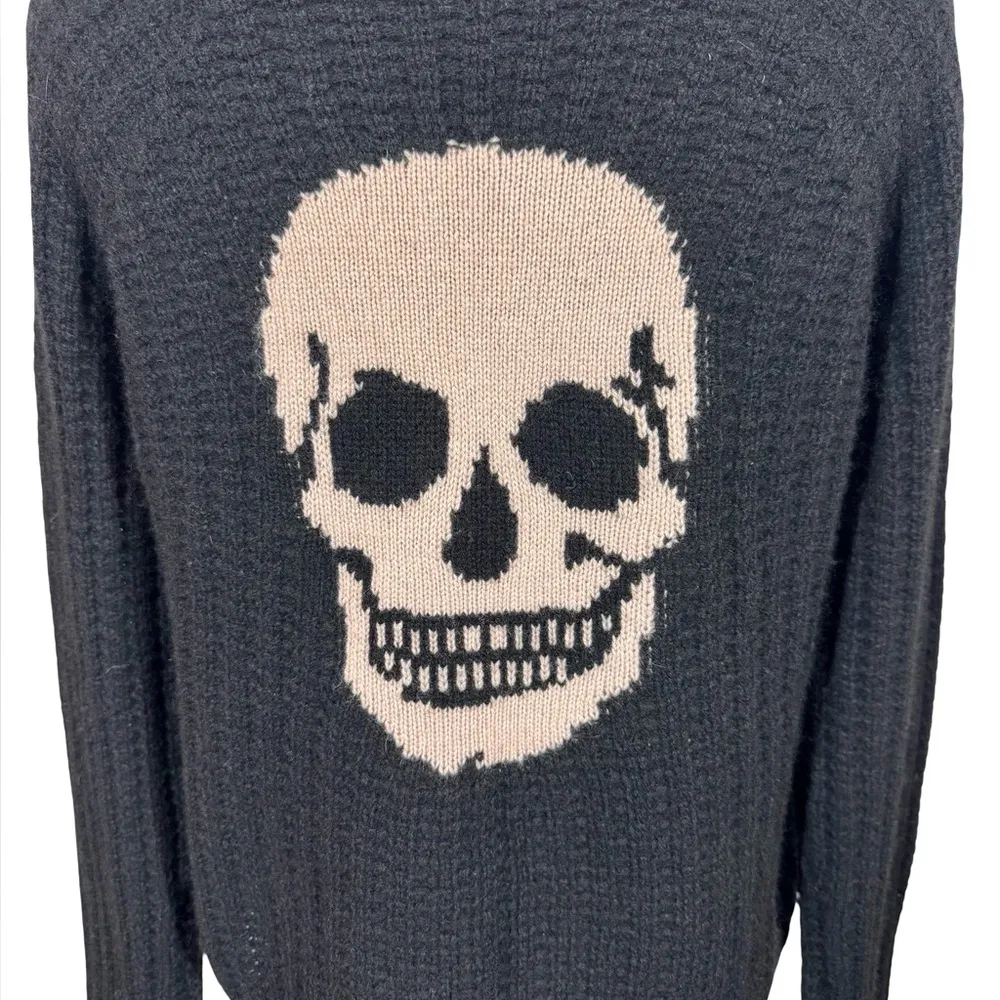 Skull Cashmere Cropped 100% Cashmere Textured Ribbed Sweater Intarsia Skull - Image 8