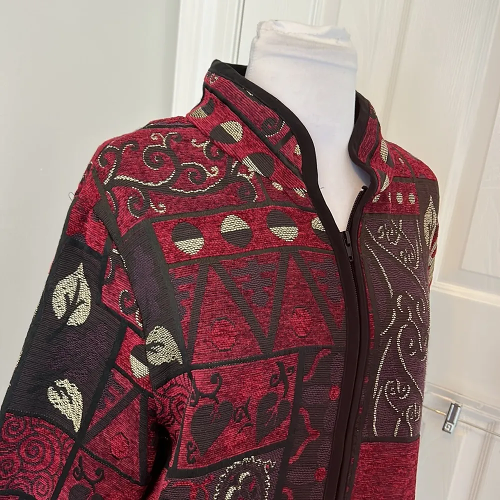 Mary McFadden Collection Burgundy Chenille Tapestry Jacket Size undefined - Image 4