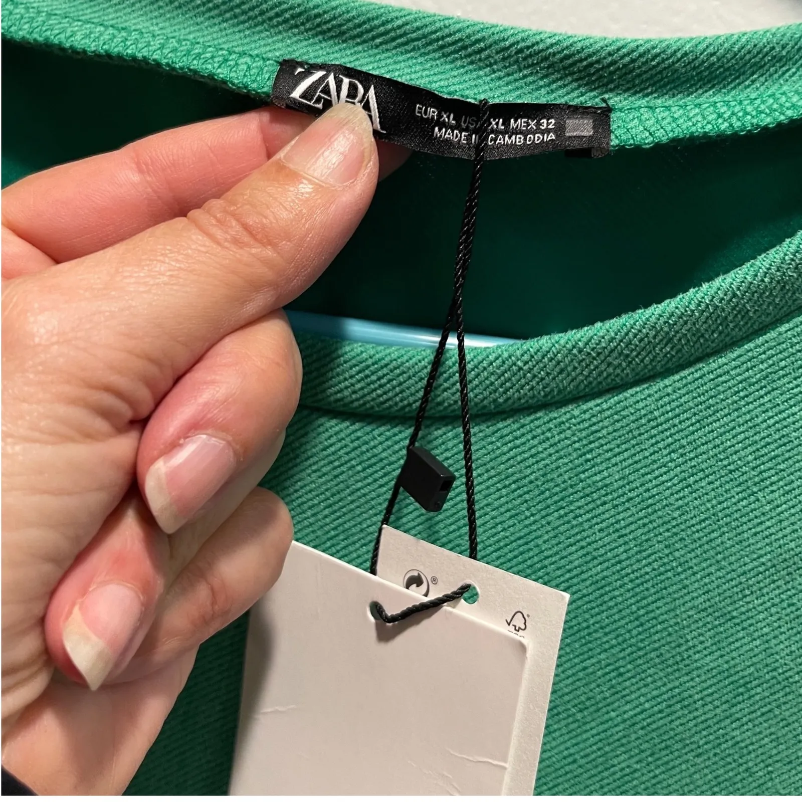 ZARA Green Short Sleeve Crew Neck A Line Mini Dress w/Pocket Detail XL NWT - Image 3