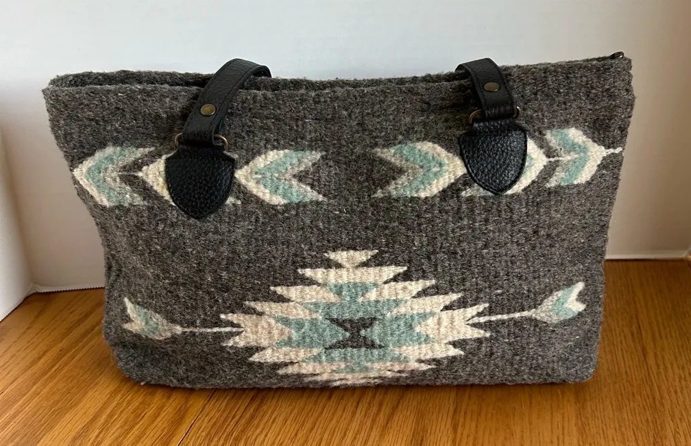 First Frost Wool Shoulder Bag by MZ Fair Trade 100% Wool Gray Blue Cream zipper - Image 1